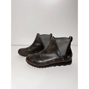 Sorel EUC Quarry Gray Harlow Chelsea Pull On Leather Waterproof Boot size 8